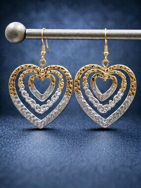 Two-Tone Layered Heart Drop Earrings
